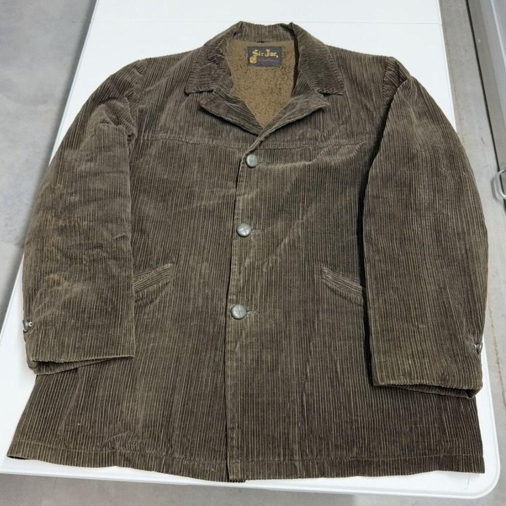 Vintage Sir Jac‎ Brown Corduroy Car Coat Faux Fur Lined Jacket Mens XL